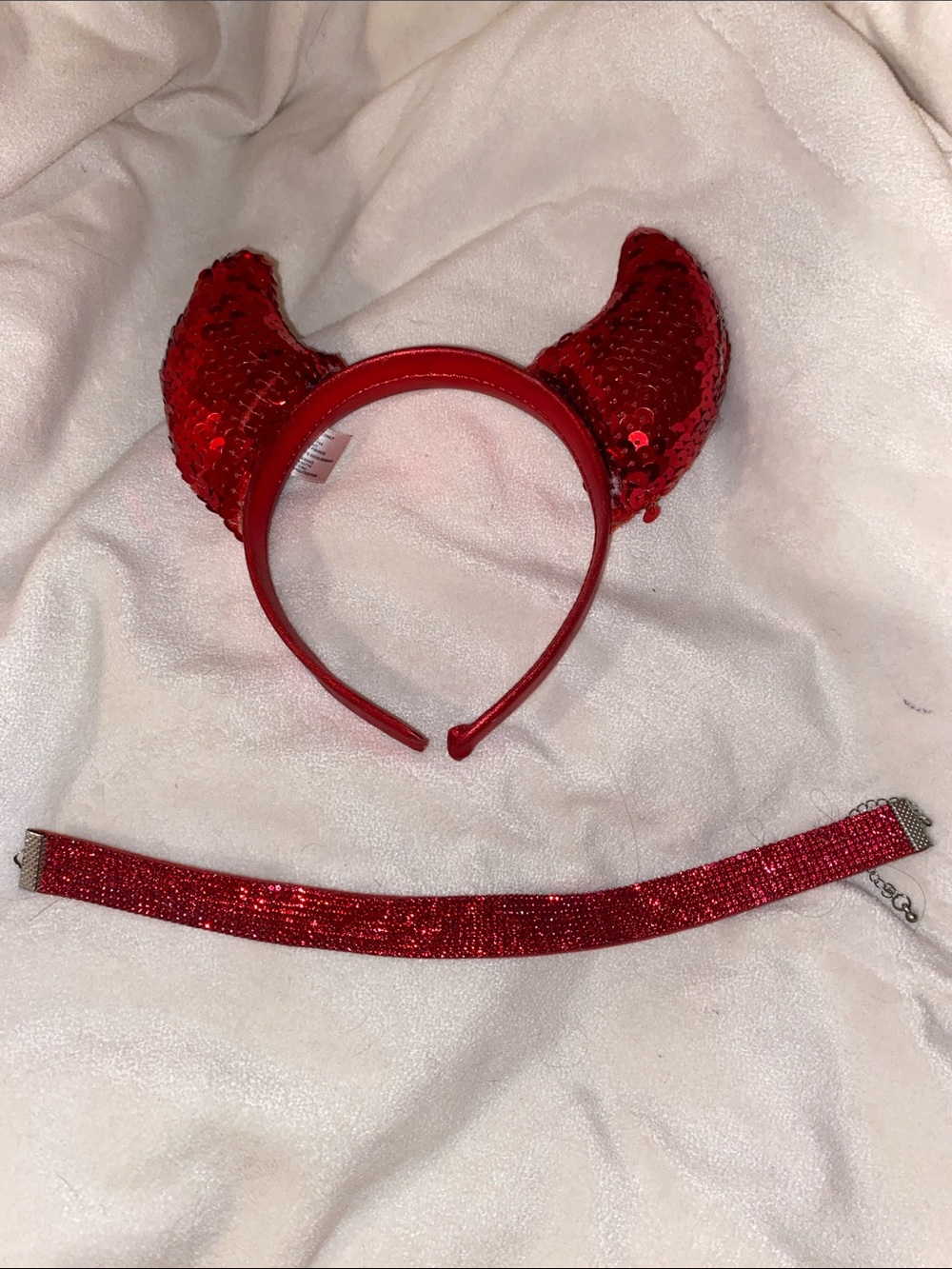 Devil horn headband and red choker
